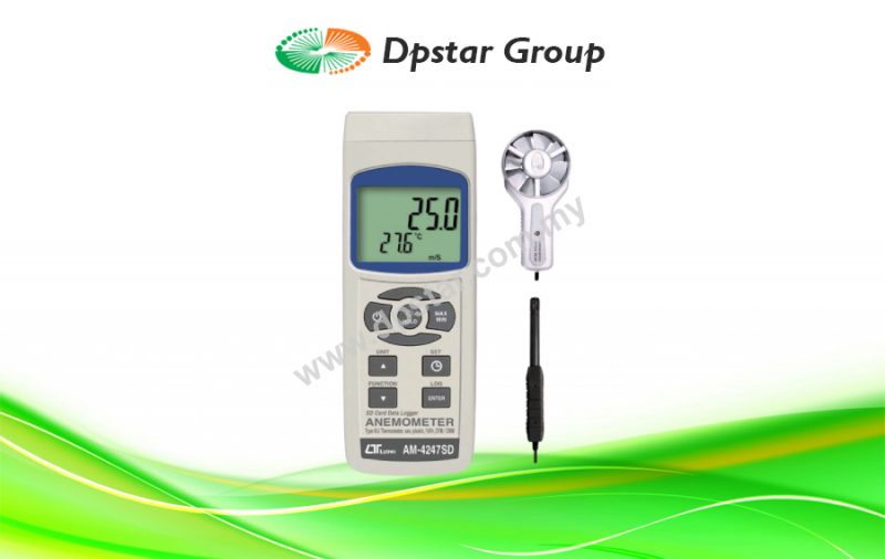 Anemometer, + Air flow, Humidity/Temperature Type K/J Temperature, SD Card Real Time Data Recorder - Lutron AM-4247SD