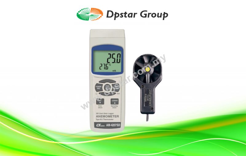 Anemometer, + Type K/J Temperature, SD Card Real Time Data Recorder - Lutron AM-4207SD