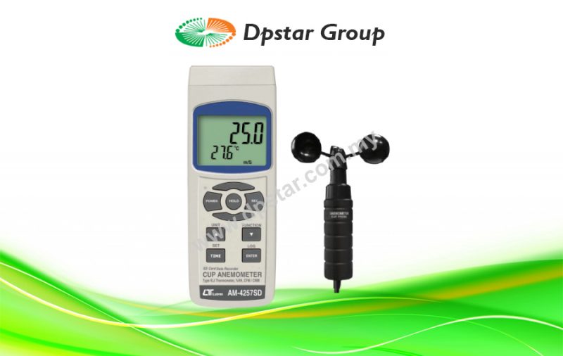 Cup Anemometer, + Type K/J Temperature, SD Card Real Time Data Recorder - Lutron AM-4257SD
